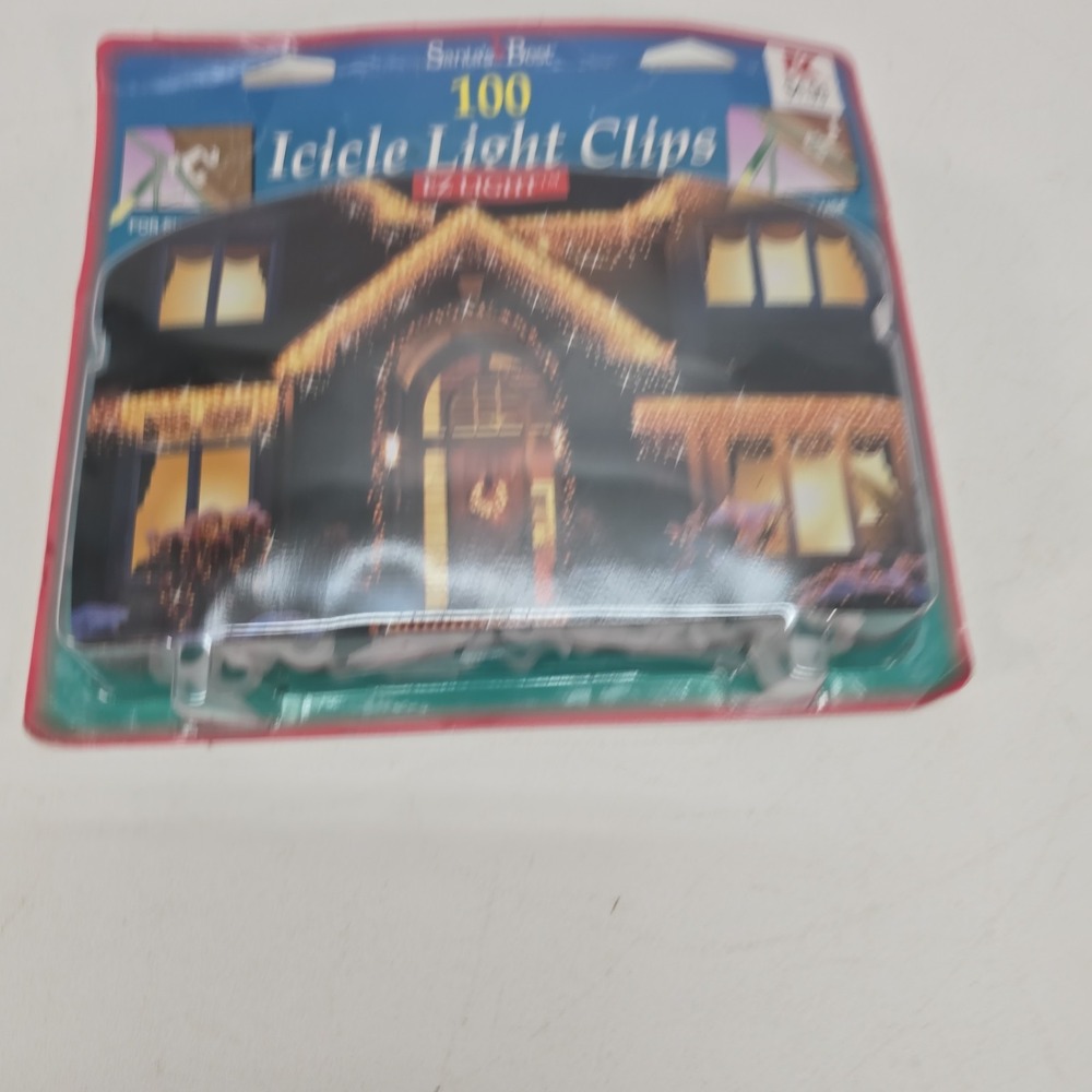 Santa's Best 100 Icicle Light Clips for Shingle or Gutter Use New in Pack